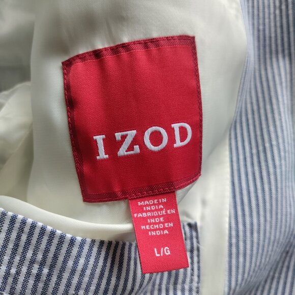 Izod Blue Preppy White Stripe Sport Coat Jacket Saltwater Size Large - Picture 6 of 13
